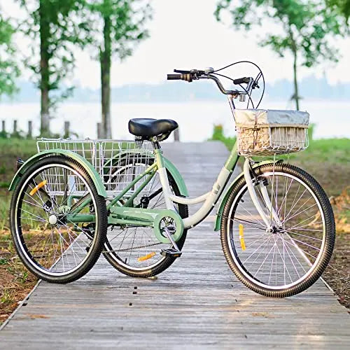 Viribus 7-Speed Adult Tricycle â€?24â€?Wheels, High-Carbon Steel Frame, Dual Baskets & Adjustable Seat