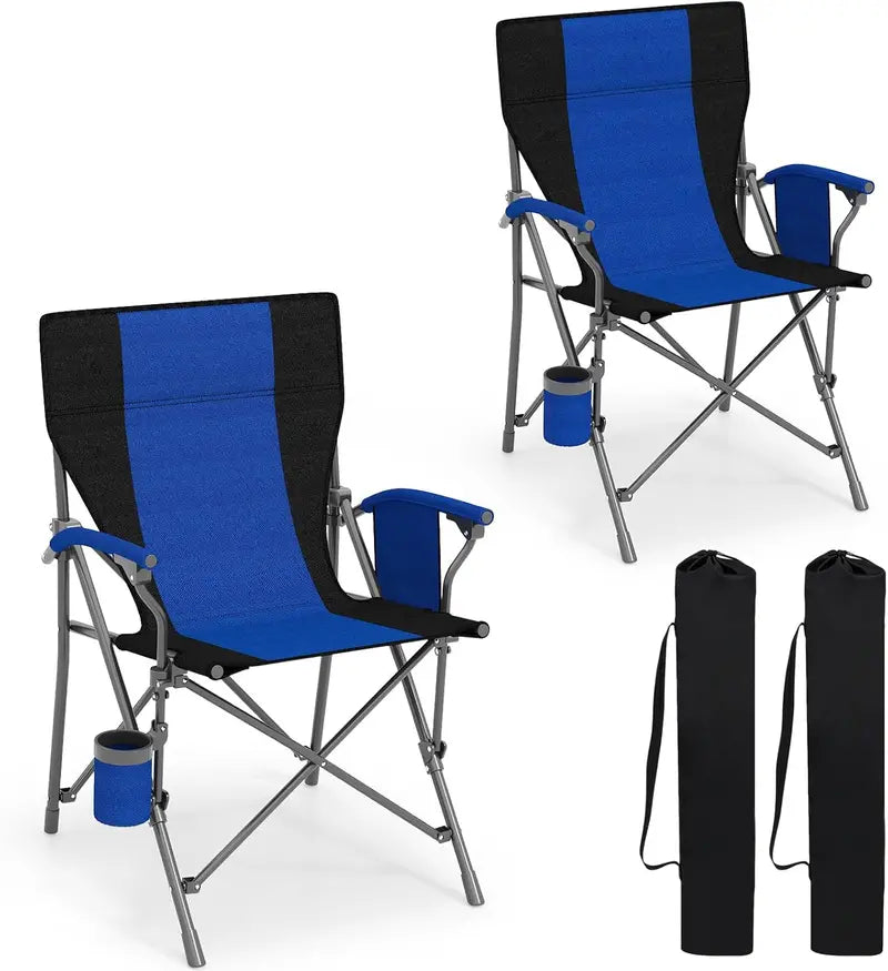 Sturdy Portable Lawn Chair with Padded Armrests, Cup Holder & 350-Pound Support