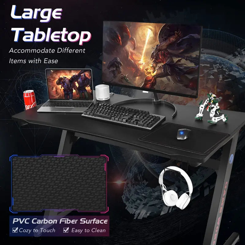 Z-Shaped Gaming Desk â€?45.5-Inch Racing-Style Desk with Carbon Fiber Surface and Integrated Mouse Pad