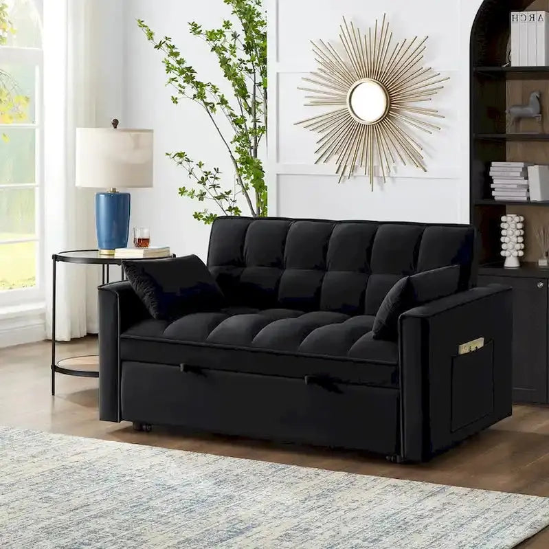 Velvet Loveseat Sleeper Sofa â€?4-in-1 Convertible Design with Recline, Storage Pockets & Side Compartments