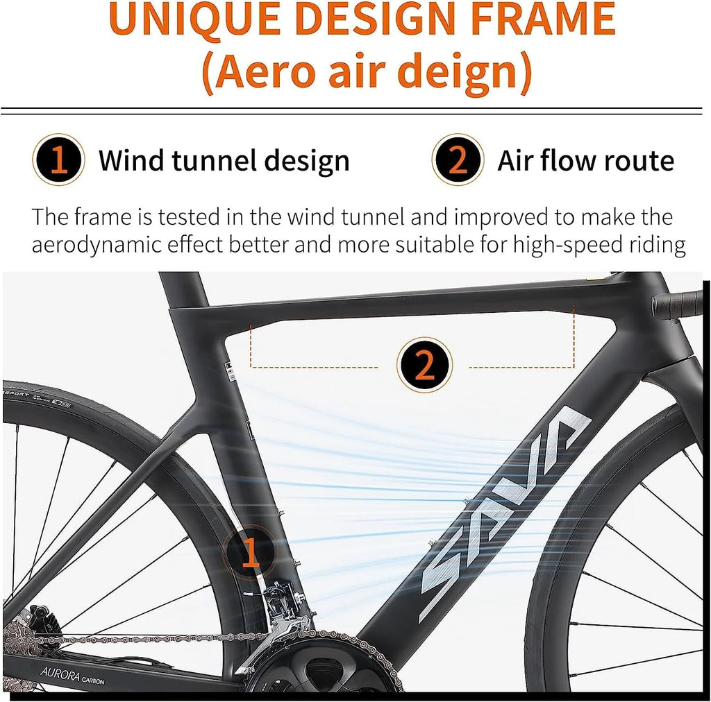 SAVADECK Carbon Road Bike, 22 Speed Dis Brake Bikes for Women and Men, T800 Carbon Fiber Frame Lightweight Road Bicycle, 700C Wheels Racing Bike with Shimano R7020 Shift Groupset