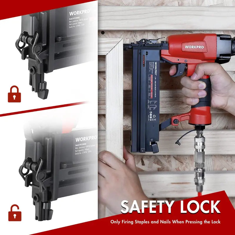 WORKPRO Dual-Function Pneumatic Brad Nailer â€?Includes 400 Brads & 300 Staples