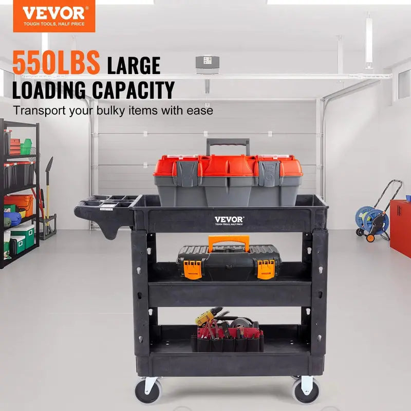 VEVOR Heavy-Duty 3-Tier Rolling Utility Cart â€?550 lb Capacity, Plastic Frame