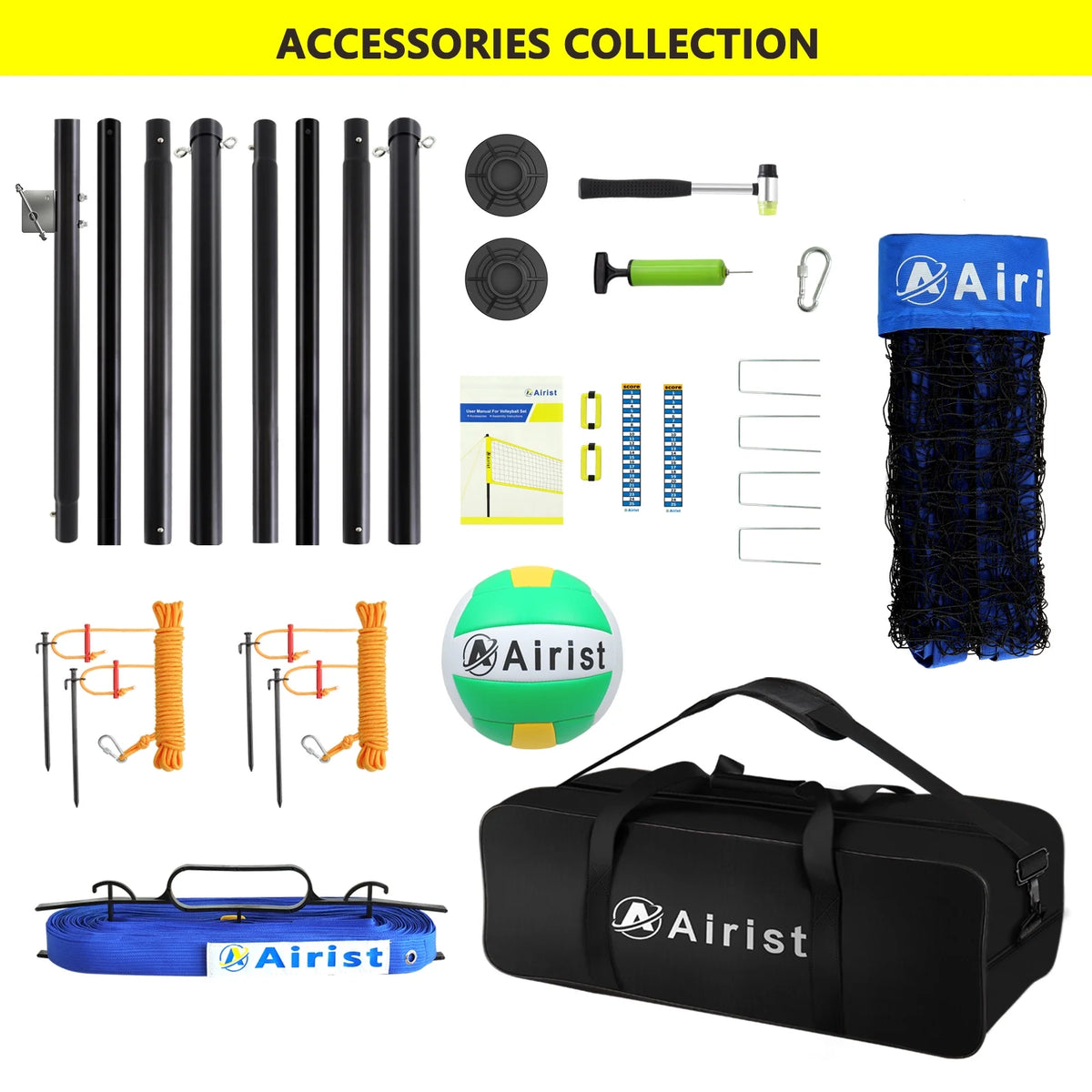 Airist Heavy Duty Volleyball Net Outdoor with Steel Anti - Sag System, Adjustable Aluminum Poles, Professional Volleyball Nets Set for Backyard and Beach, Volleyball and Carrying Bag (Blue)
