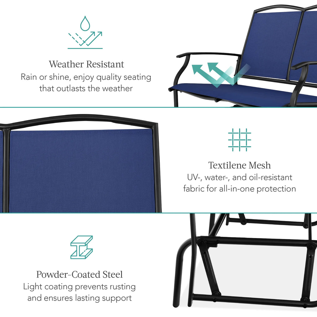 Best Choice Products 2 - Person Outdoor Swing Glider, Steel Patio Loveseat, Bench Rocker W/ Armrests - Gray