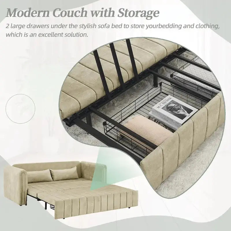 Velvet Upholstered Lounge Sleeper Sofa â€?Modern Rolled Arms with Decorative Copper Nailhead Trim