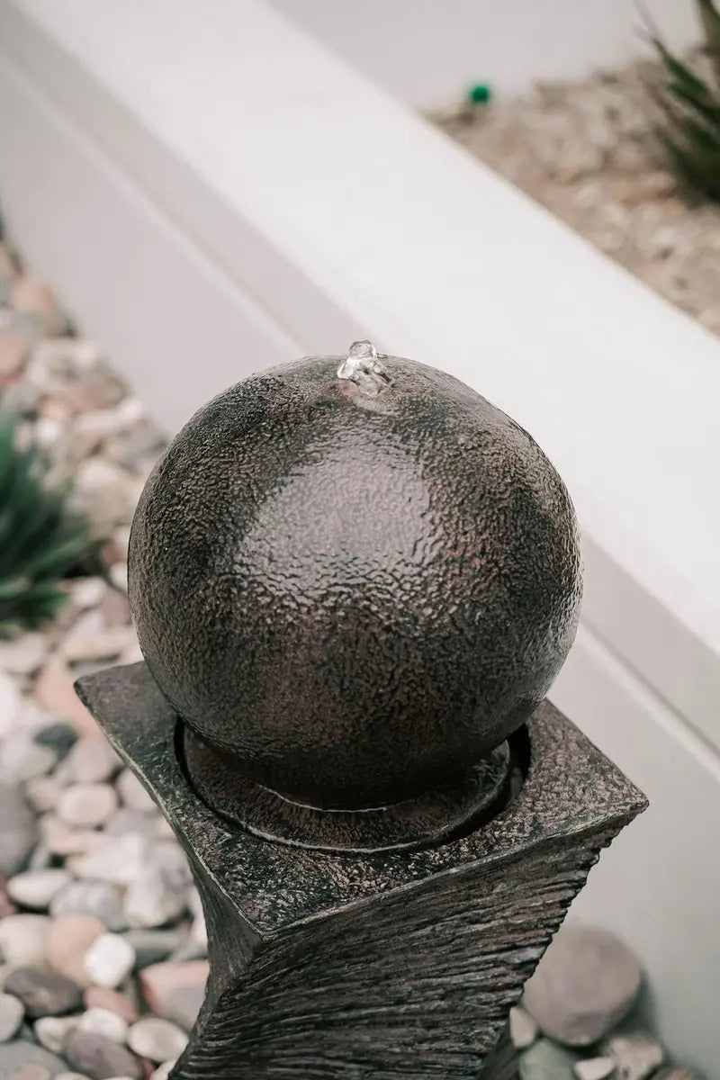 XBrand Zen Ball Indoor/Outdoor Water Fountain â€?30-Inch Black Swirl Sphere Sculpture
