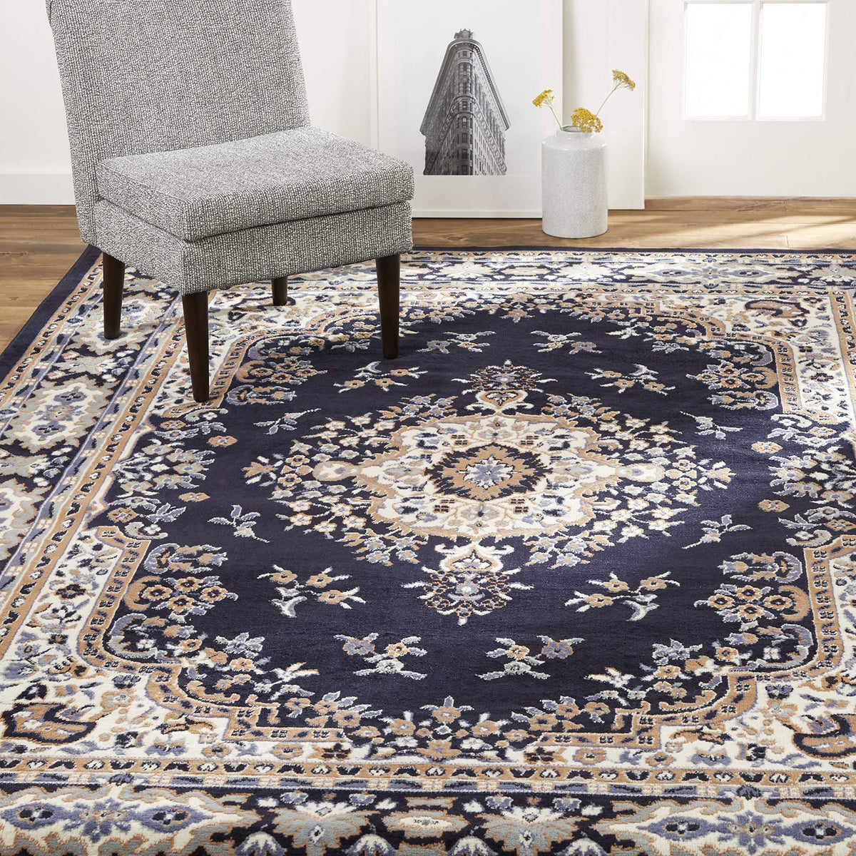 Home Dynamix Premium Traditional Oriental Medallion Area Rug, Navy