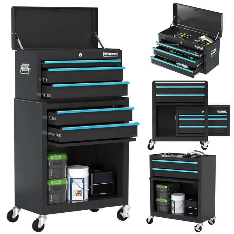 WORKPRO Sliding-Metal 5-Drawer Rolling Tool Cabinet â€?Mobile Storage Solution with Smooth Casters