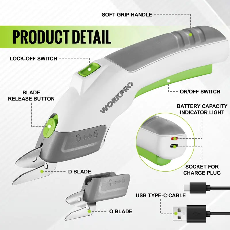 WORKPRO 4V Dual-Blade Cordless Electric Scissors â€?Rechargeable & Lightweight