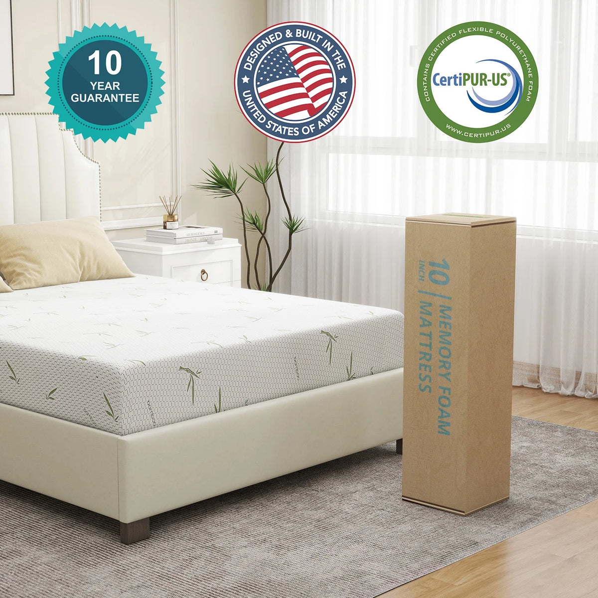 6'' Twin Size Memory Foam Mattress with Cover Breathable Bed Mattress in a Box, Certipur - US, Made in USA