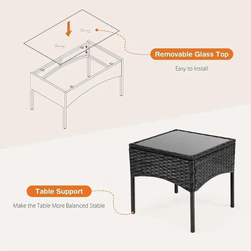 Sweetcripy 3-Piece Outdoor Patio Set â€?Glass-Topped Table with Plush Cushioned Seating