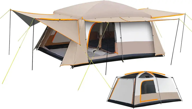 Spacious 4-6 Person Cabin Tent for Family Camping â€?Waterproof 210D Oxford Fabric, Blackout Sun Protection, Dual-Room Layout with Triple Entry Foyers