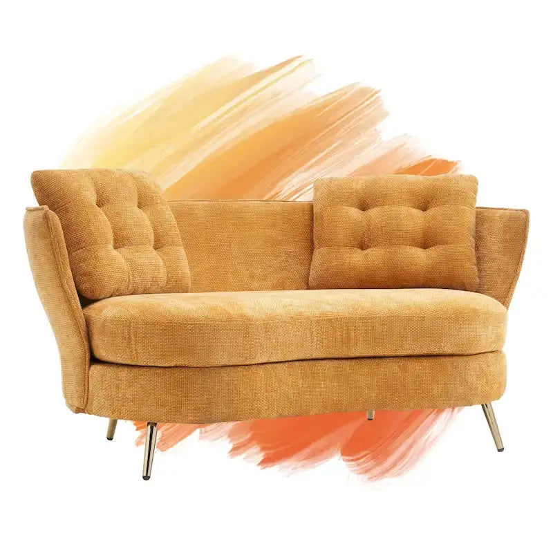 Velvet Loveseat with Gilded Metal Legs â€?Modern Living Room Sofa