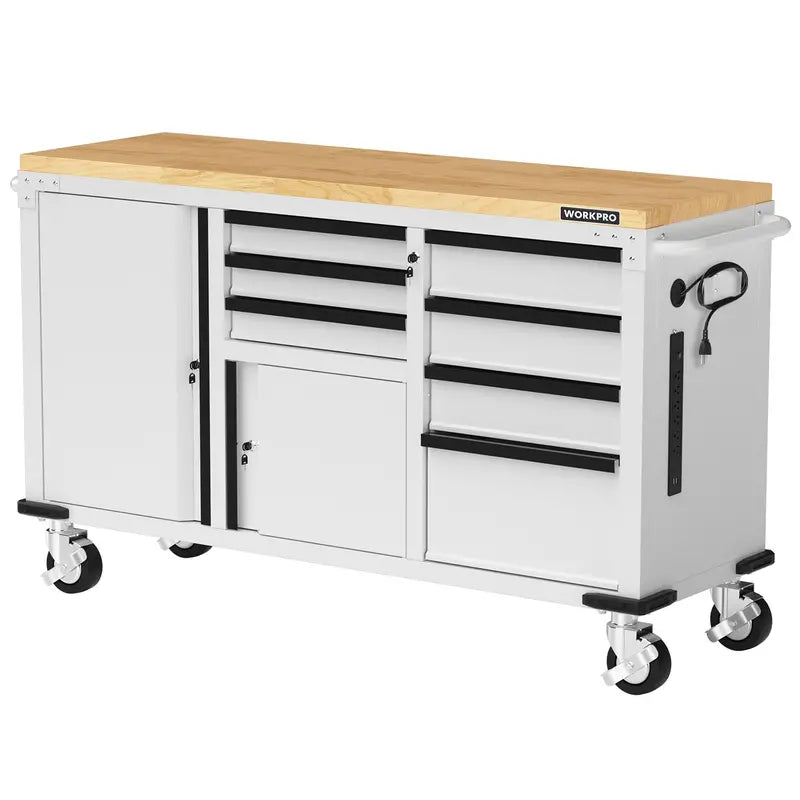 WORKPRO Heavy-Duty Rolling Tool Cabinet â€?7-Drawer, 2-Door, 1000 lb Capacity with Locking System & Power Strip