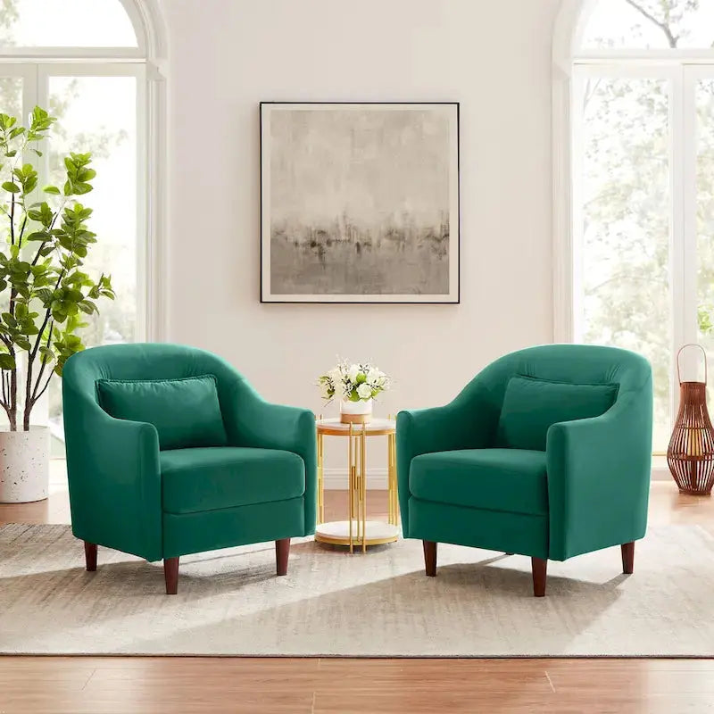 Velvet Accent Barrel Chairs (Set of 2) â€?Modern Armchairs with Solid Wood Legs and Compact Profile