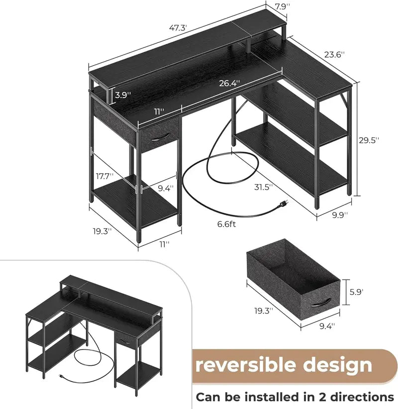 SUPERJARE L-Shaped Gaming Desk â€?RGB LED Lighting & Ergonomic Design