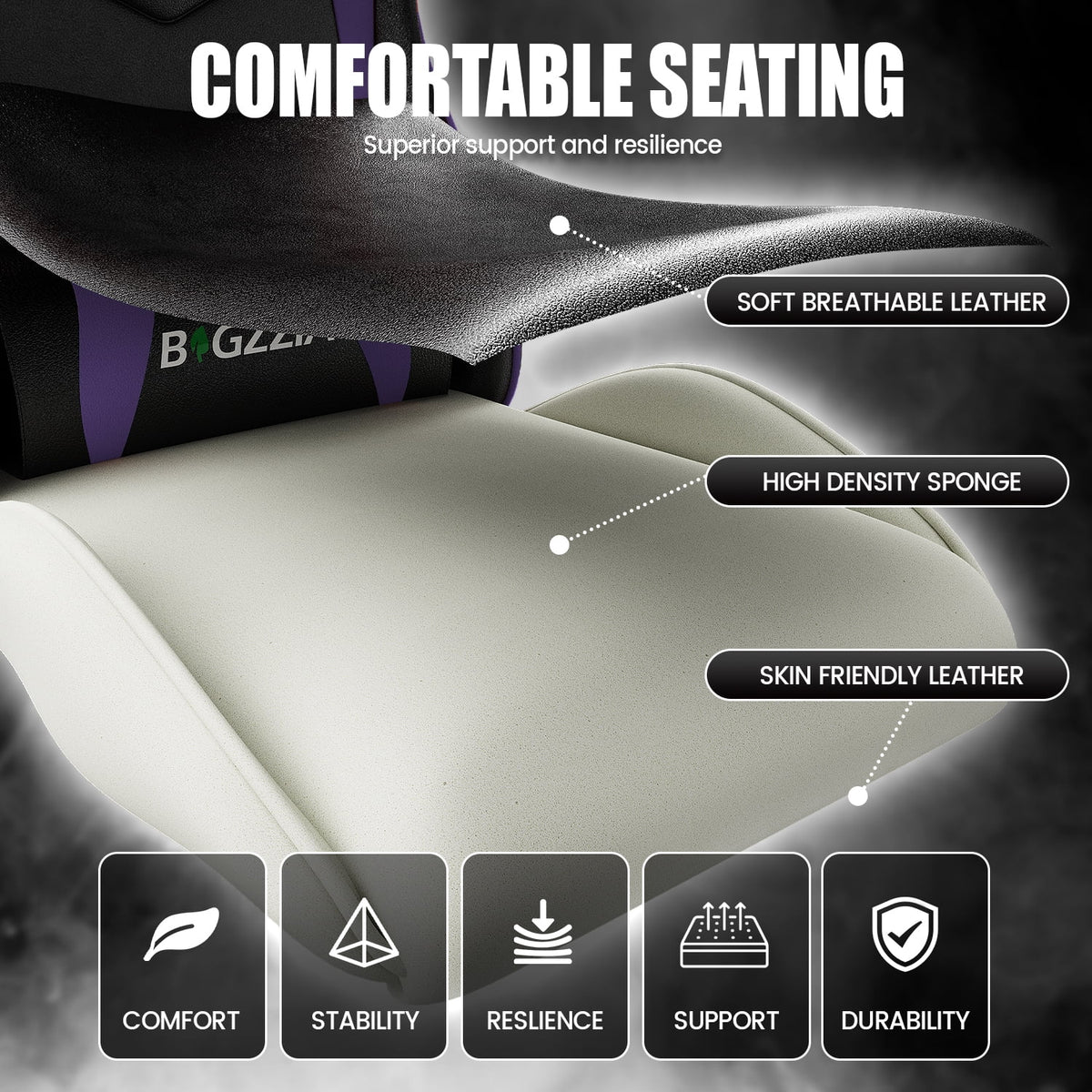 Bigzzia Gaming Chair Office Chair, Ergonomic Game Chair with Height Adjustable Headrest and Lumbar Support for Adults Teens, Black & White