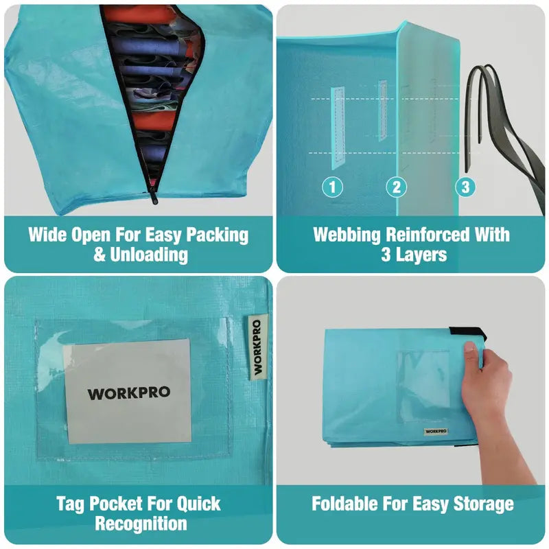 WORKPRO 6-Pack Extra-Large Moving & Storage Tote Bags â€?Zippered, Backpack Straps, Pink Ribbon