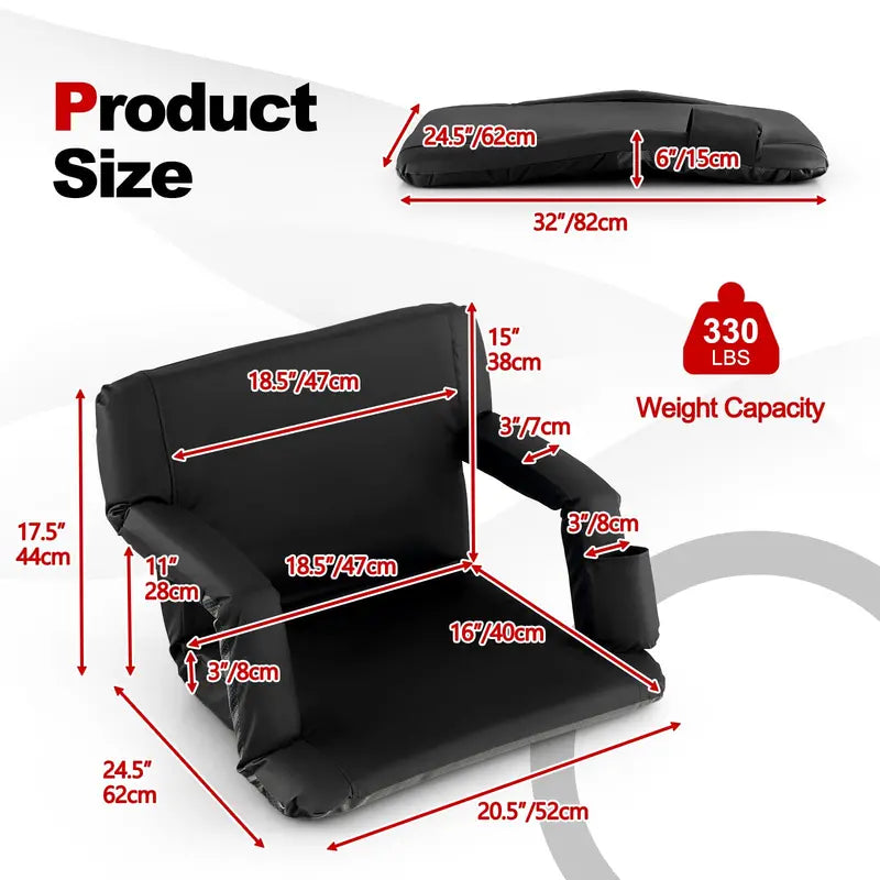 Stadium-Style Folding Bleacher Chair â€?Ergonomic Back Support & 6 Adjustable Recline Positions