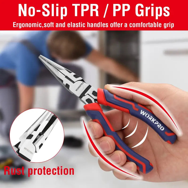 WORKPRO Premium CR-V Pliers Set â€?4-Piece Durable Construction Tool Collection