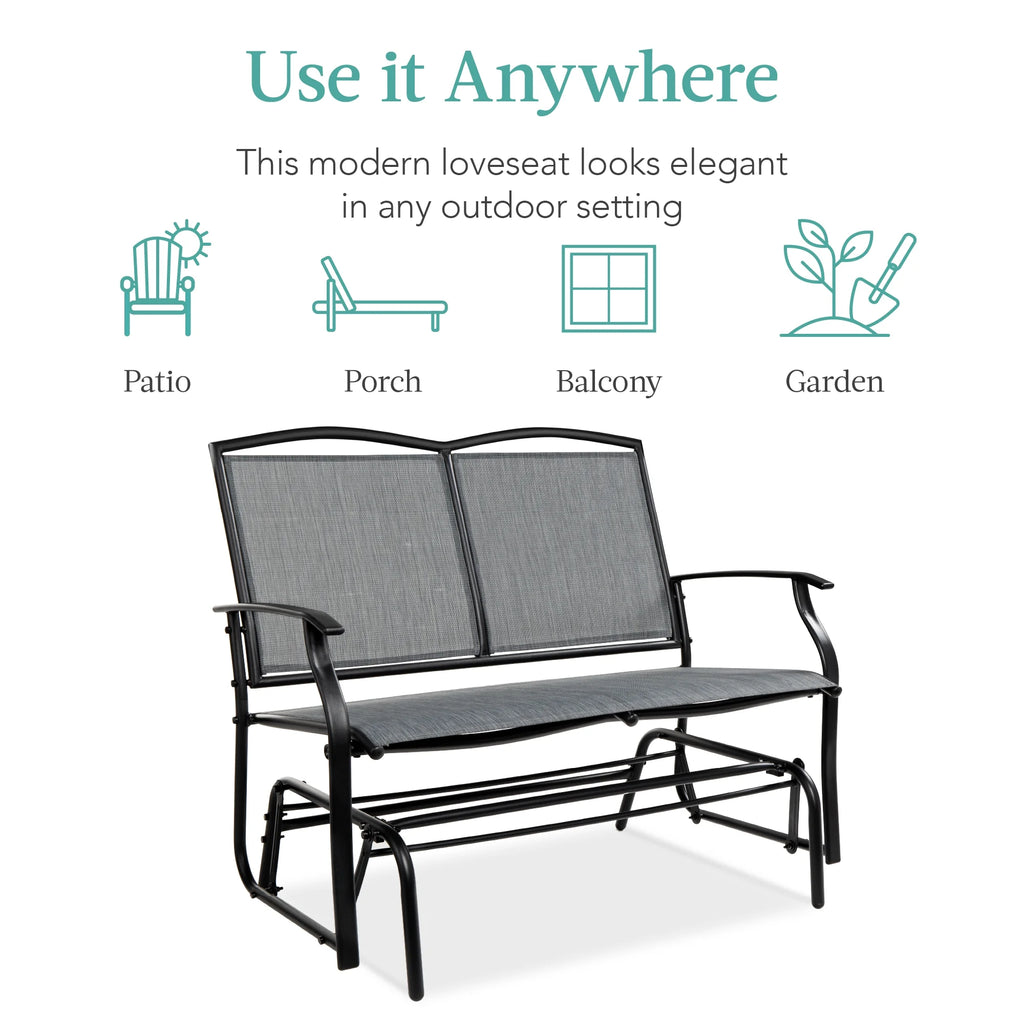 Best Choice Products 2 - Person Outdoor Swing Glider, Steel Patio Loveseat, Bench Rocker W/ Armrests - Gray