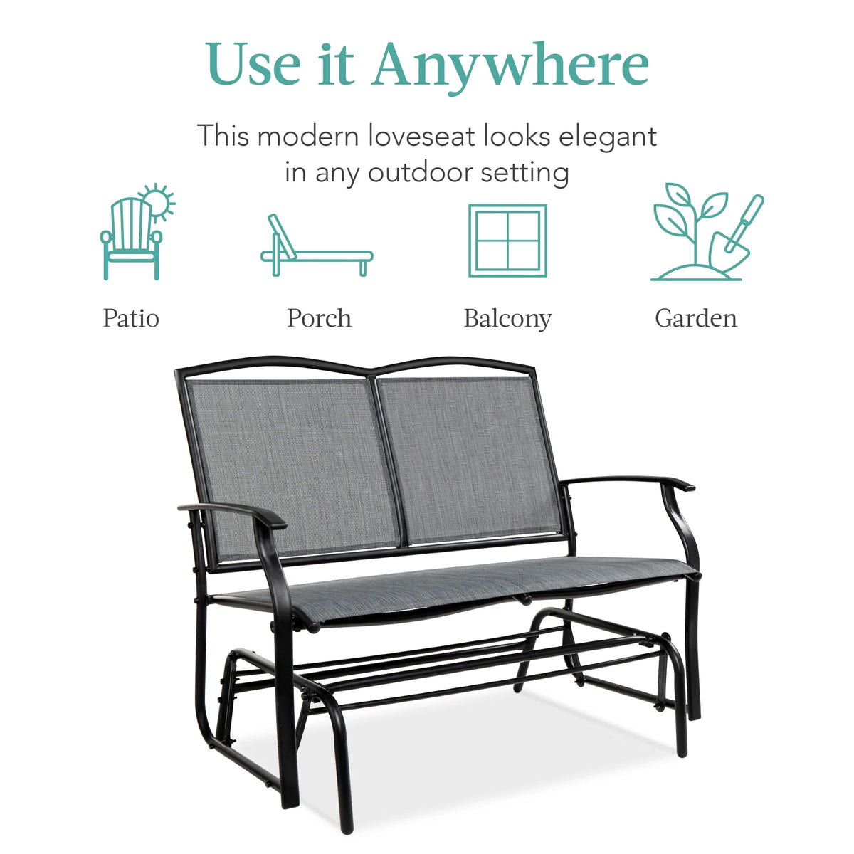 Best Choice Products 2 - Person Outdoor Swing Glider, Steel Patio Loveseat, Bench Rocker W/ Armrests - Gray