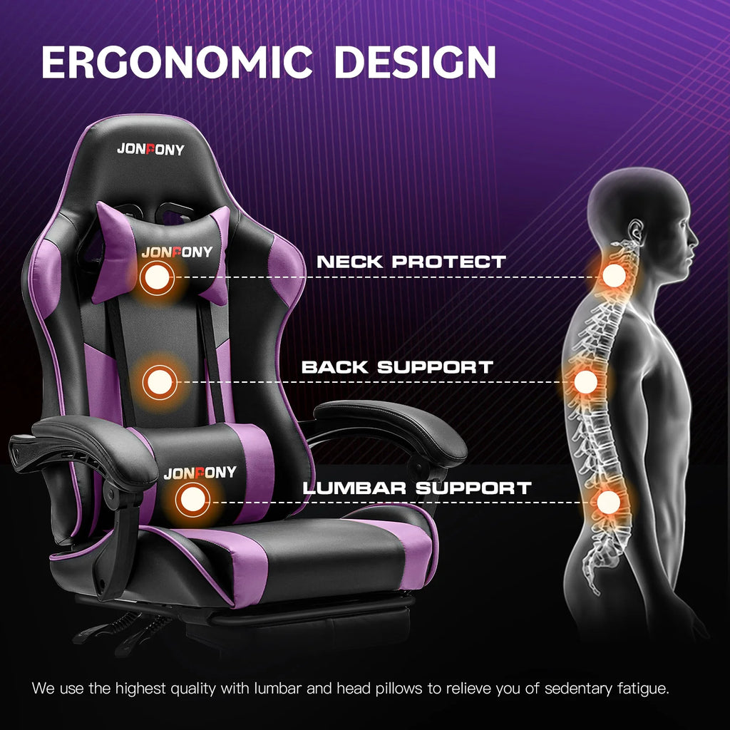JONPONY Big and Tall Gaming Chair, Ergonomic Design, Gamer Chair PU Leather with Footrest and Lumbar Support, High Back Office Chair Support 8 Hours Long Sitting, Computer Chair, Black Grey
