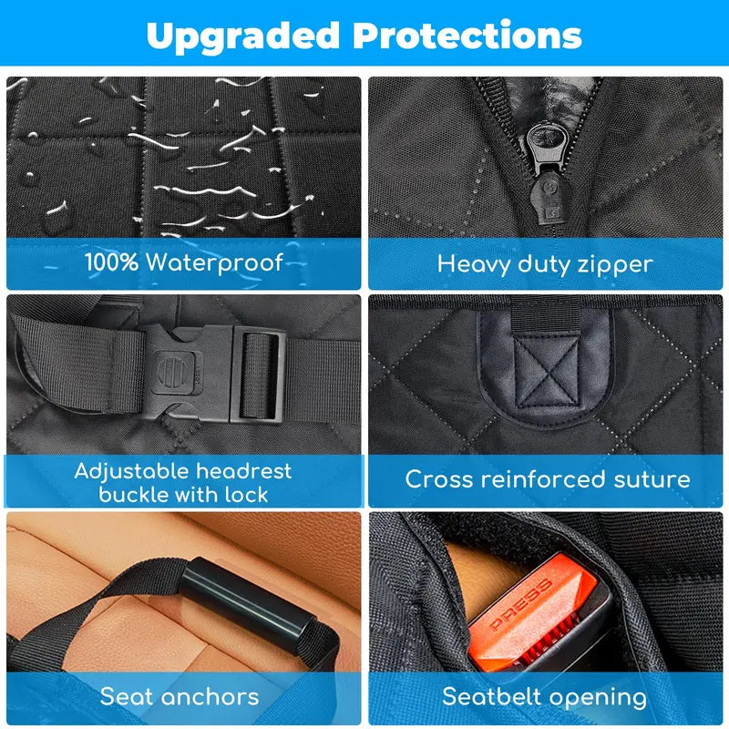 URPOWER Dog Car Seat Cover Extender, Waterproof & Padded, with Safety Belt & Mesh Window, Fits Most Cars/SUVs