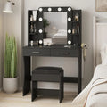 Vabches Power-Enabled Vanity Desk Set â€?Lighted Mirror, Built-in Surge Protector, and Dressing Table Combo