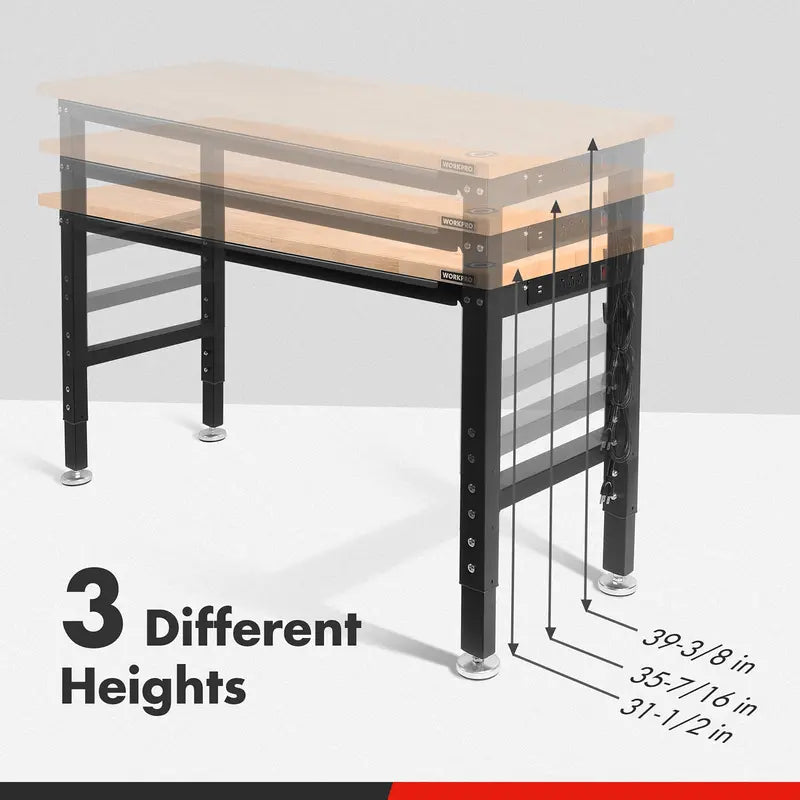 WORKPRO Heavy-Duty Adjustable Workbench â€?48â€?to 60â€?Expandable Hardwood Table (2000 LB Capacity)