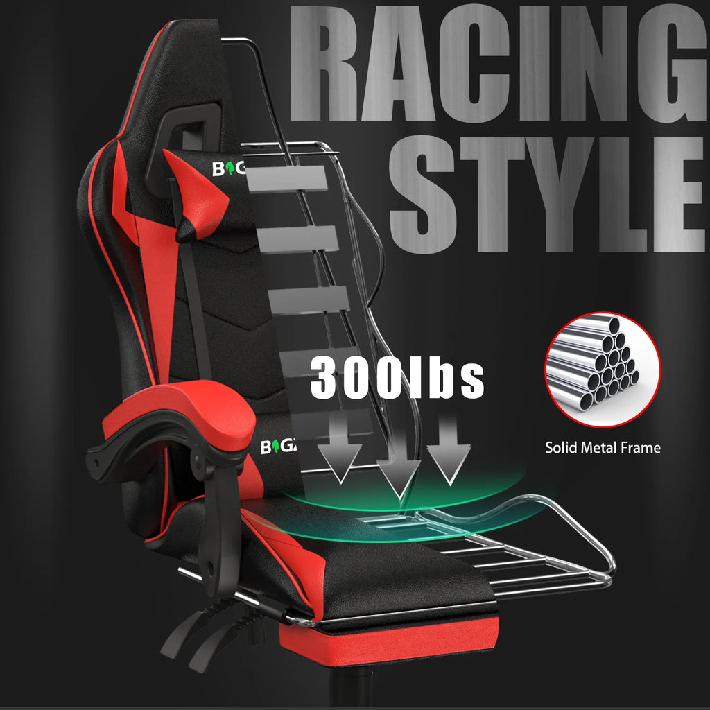 Bigzzia Gaming Chair Office Chair, Ergonomic Game Chair with Height Adjustable Headrest and Lumbar Support for Adults Teens, Black & White