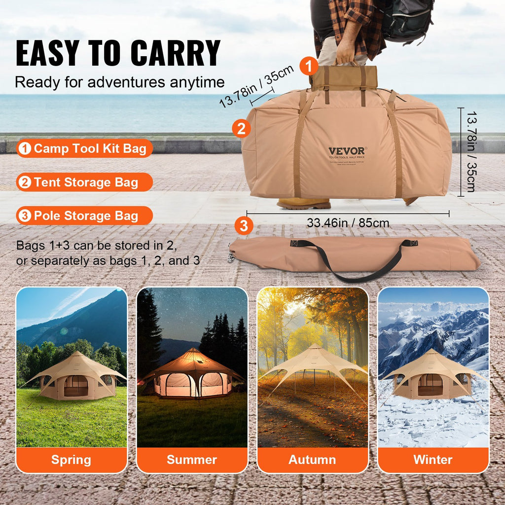 Heavy - Duty 16.4ft Canvas Bell Tent - 4 Season Camping Tent with Stove Jack, Spacious for 8, Outdoor Party & Hunting