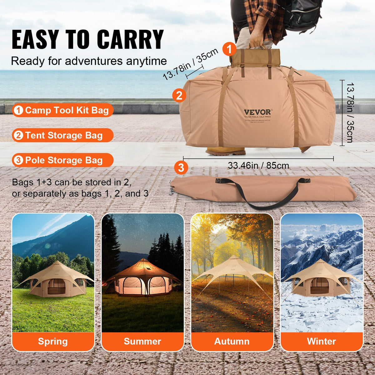 Heavy - Duty 16.4ft Canvas Bell Tent - 4 Season Camping Tent with Stove Jack, Spacious for 8, Outdoor Party & Hunting