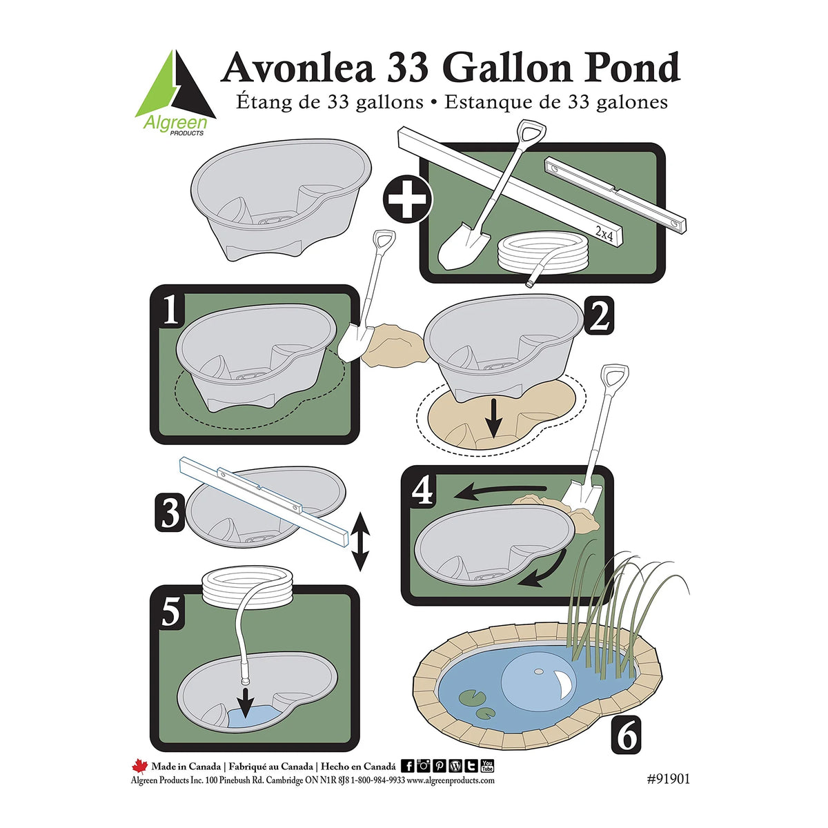 Algreen Rigid Plastic Pond Liner, 33 Gallon Base Accessory for Backyard Ponds - Avonlea