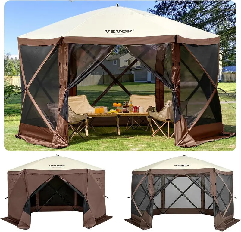 VEVOR 12×12 ft Hexagonal Pop-Up Canopy Shelter with Ventilated Mesh Windows and Compact Carry Bag