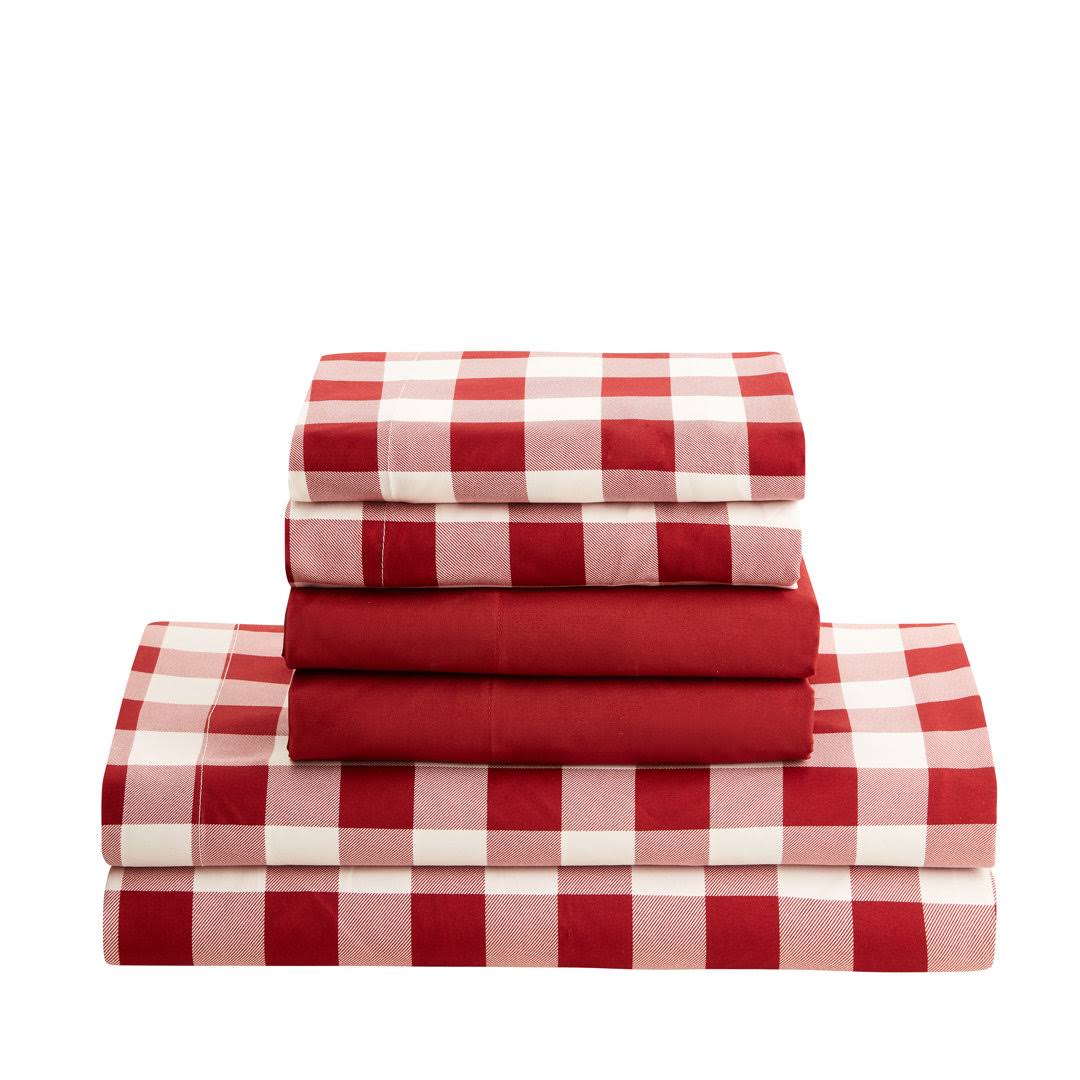 Printed Plaid Microfiber Sheet Set Nestl Color: Red, Size: Full/Double