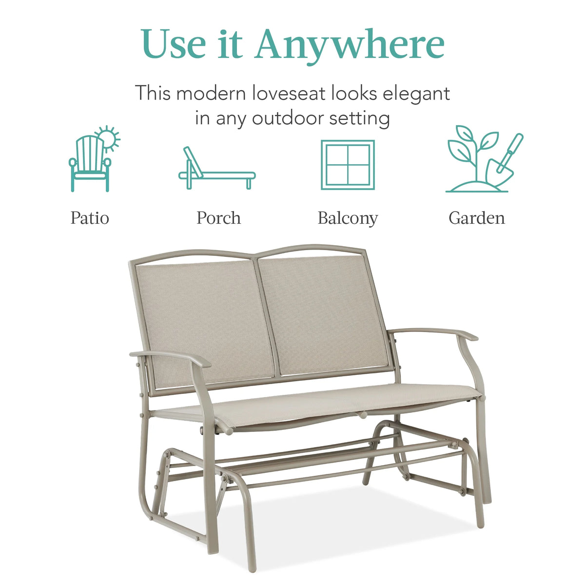 Best Choice Products 2 - Person Outdoor Swing Glider, Steel Patio Loveseat, Bench Rocker W/ Armrests - Gray