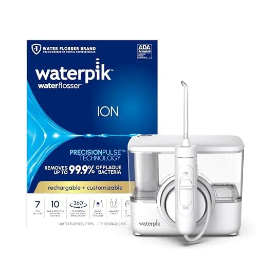 Waterpik ION Professional Rechargeable Water Flosser, 10 Settings, 7 Tips, ADA Accepted, White
