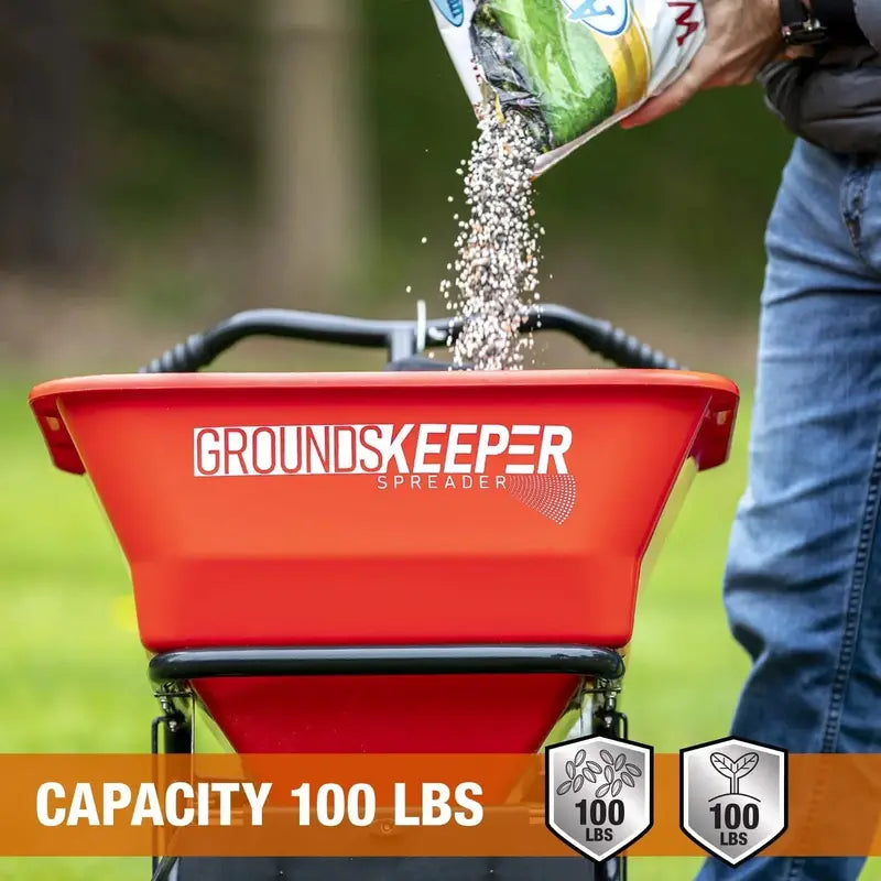 Walk-Behind Push Spreader â€?100 lb Capacity, Salt & Ice Melt Distributor with Gearbox Protection & Cover