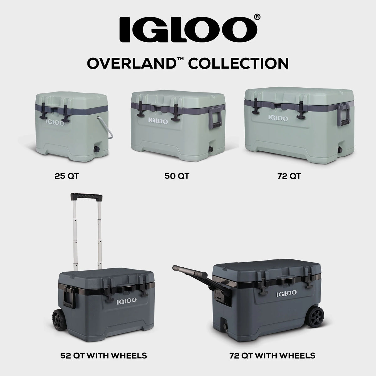 Igloo 72 QT Overland Ice Chest Cooler with Wheels, Gray
