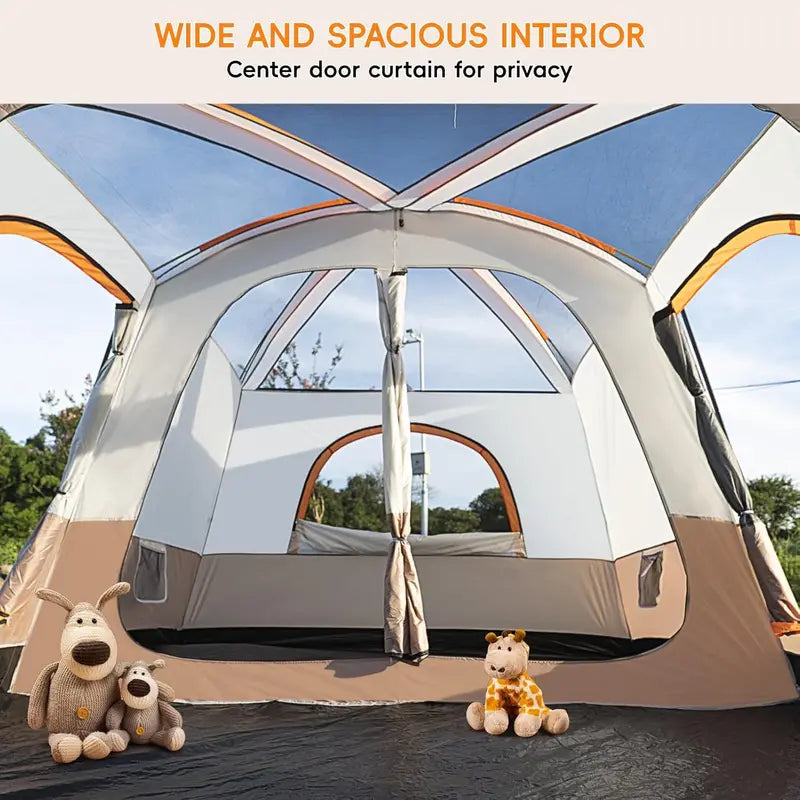 Spacious 4-6 Person Cabin Tent for Family Camping â€?Waterproof 210D Oxford Fabric, Blackout Sun Protection, Dual-Room Layout with Triple Entry Foyers