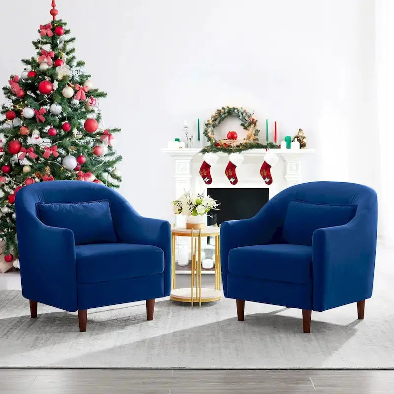 Velvet Accent Barrel Chairs (Set of 2) â€?Modern Armchairs with Solid Wood Legs and Compact Profile