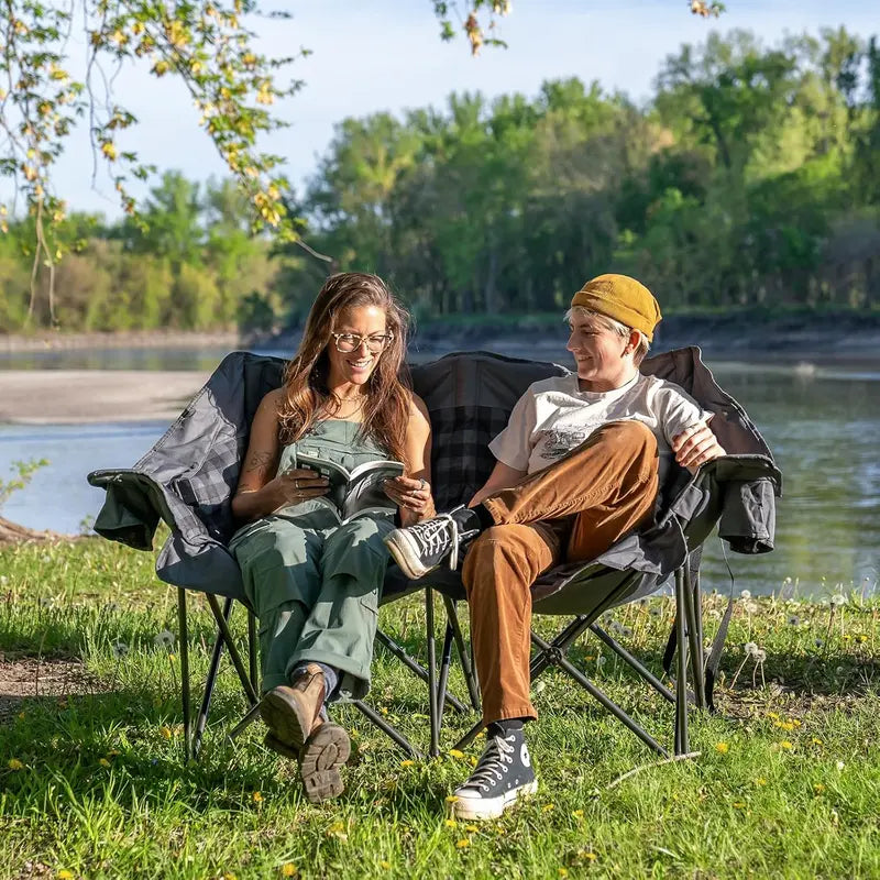 Upholstered Heavy-Duty Camping Loveseat â€?Extra-Large Foldable Outdoor Sofa for Two Adults
