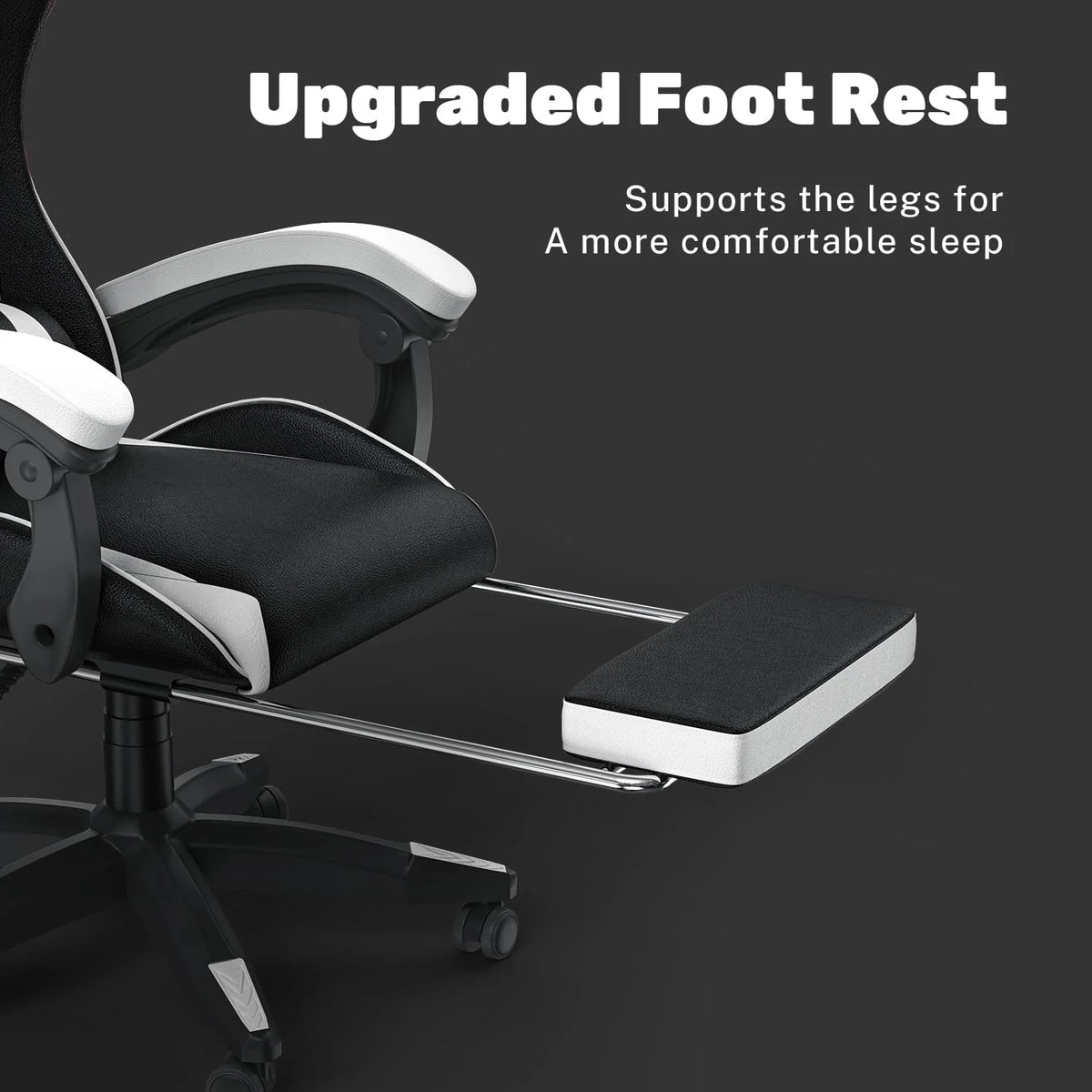 Bigzzia Gaming Chair Office Chair, Ergonomic Game Chair with Height Adjustable Headrest and Lumbar Support for Adults Teens, Black & White