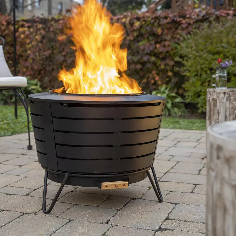 TIKI Brand Smokeless Patio Fire Pit, 25â€?Stainless Steel with Stand & Cover, Low Smoke & Easy Clean-Up