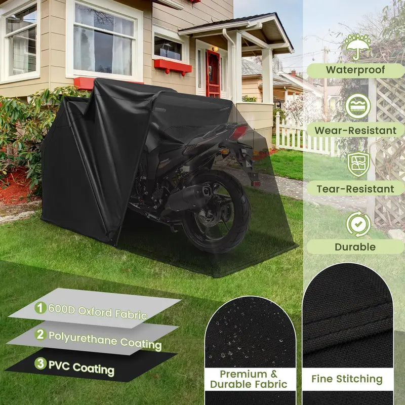 Waterproof Motorcycle Storage Shed with Reinforced 600D Oxford Fabric & Ventilation