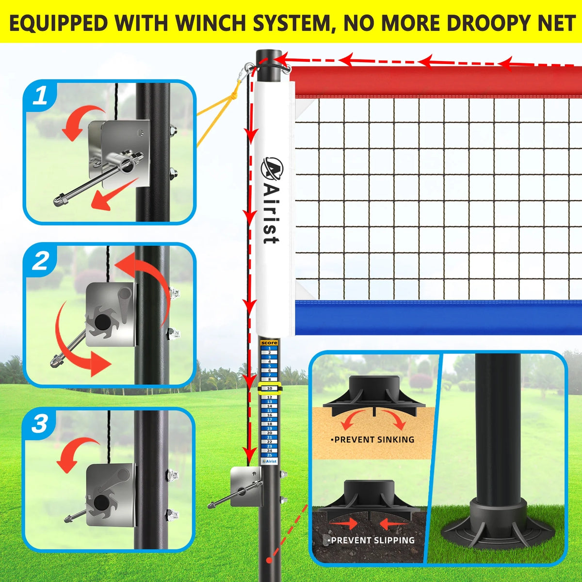 Airist Heavy Duty Volleyball Net Outdoor with Steel Anti - Sag System, Adjustable Aluminum Poles, Professional Volleyball Nets Set for Backyard and Beach, Volleyball and Carrying Bag (Blue)