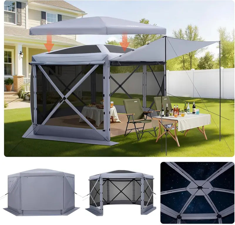 VEVOR 12×12 ft Hexagonal Pop-Up Canopy Shelter with Ventilated Mesh Windows and Compact Carry Bag