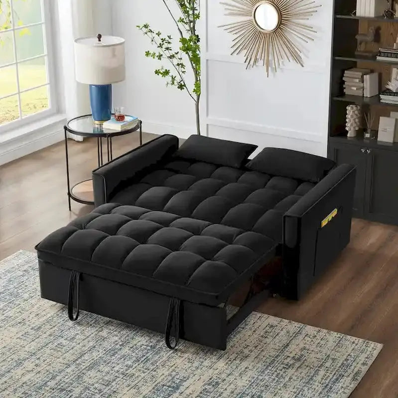 Velvet Loveseat Sleeper Sofa â€?4-in-1 Convertible Design with Recline, Storage Pockets & Side Compartments